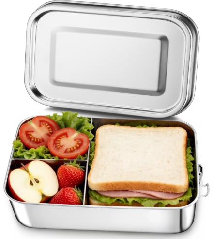 Homikit Brotdose mit Fächern, 2400ml Edelstahl Bento Box Lunchbox