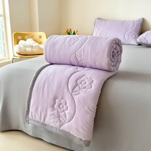 DOTBUY-SHOP Quilted Bedspreads, Flower Pattern Quilt Bed Throws Cotton Filling Duvet Super King Single Double Size Children's Bed Quilted Throw for All Season (Lilac Colour,150x200cm)