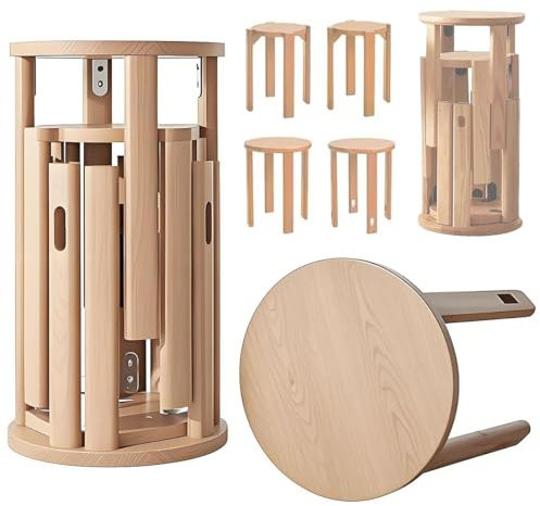 Hölzerne Stapelhocker Set, Massivholzende Tisch und multifunktionaler Stapelhocker, Keine Montage für Esszimmer und Wohnzimmer, Wohnzimmer, Schlafzimmer erforderlich Cherry Round