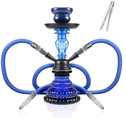 SERdeerCH Cachimba 2 Tubos Hookah 30CM Azul Kit para Fumar Vidrio Juego Completo Empezar Shisha