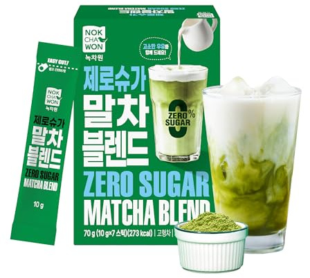 [Nokchawon] Sugar Free Matcha Green Tea Sticks (20 Count) - Instant Sweetened Powder Packets for Water Bottle - Zero Calorie Keto Friendly Energy for Travel and Office - 2.47 oz