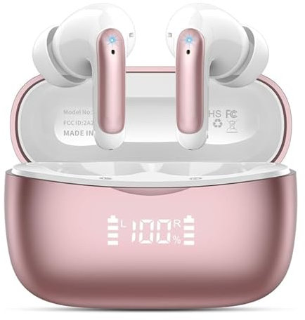 Bluetooth Kopfhörer, HiFi Stereo Kopfhörer Kabellos Bluetooth 5.3 mit 4 ENC Noise Cancelling Mic,56H Kabellose Kopfhörer mit LED-Anzeige, IPX7 Wasserdicht Ohrhörer für Sport und Studium, USB-C