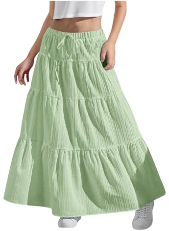 KODMNSW Maxirock Mädchen Langer Rock Faltenrock mit Fliege Maxi Skirt Elastischer Bund Breitersaum Röcke Lang Sommer Leichte Kinder Tellerrock Einfach Schick Strandrock Freizeitrock Gr.120-170