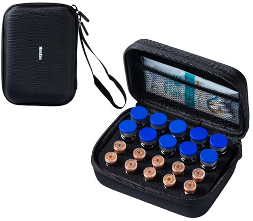MiloZen Peptide Case for Fridge, Fits 3ml 5ml 10ml Vials, 20 Vials Holder, with Logo and Hand Strap, Not Fit Tall 10ml Vial,Diabetes Medication Organizer, No Vials, Black