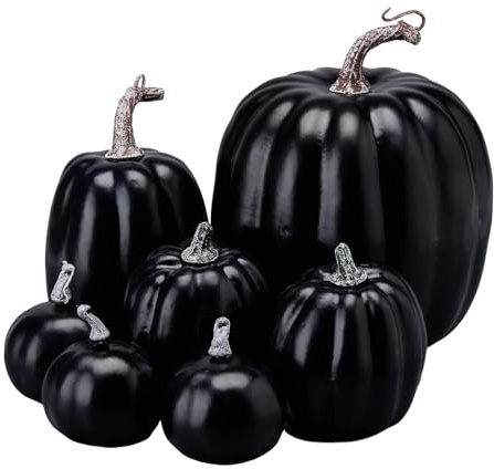Helloween Decoration Pattern 7 Faux Pumpkins Black Halloween Fall Decoration Garden Garden Gnomes Outdoor (Black, One Size)