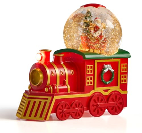The Christmas Workshop Light-Up Snow Globe/Festive Design with Swirling Glitter and Warm White LED Glow/Battery or Mains Powered (Christmas Train)