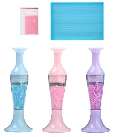 3 Pezzi Vaso Ricaricabile Vaso di Fiori, Accessori per Pittura a Diamanti, Erogatore per Penna a Diamanti, Penna per Resina Diamante 5D, Attrezzi per Arte Unghie Fai da Te