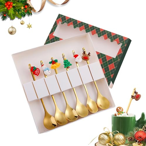 Cucchiaini da Caffè, panemy Regali Natalizi, Cucina Natale, Set Natalizio, Regali Natalizi, Accessori Cucina Natalizi, per Tazze Natalizie Particolari, Per gli Amanti del Caffè e dei Dolci (6, DJ6)