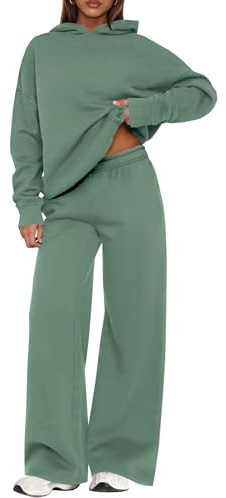 PRETTYGARDEN Womens Sweatsuits 2 Piece Set 2026 Casual Winter Long Sleeve Hoodie Loose Wide Leg Sweatpants Fall Tracksuit (Grey Green,Small)