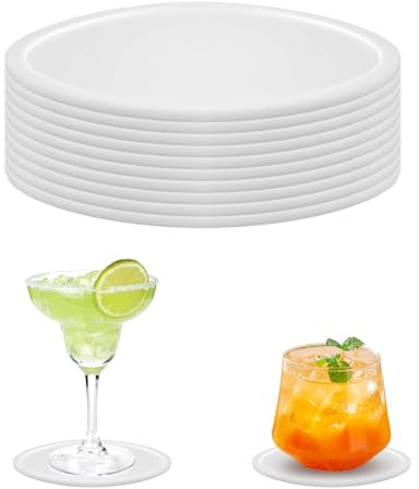 10 Pezzi Sottobicchieri Silicone per Bevande, Bianco Silicone da Tavola Antiscivolo Sottobicchiere, Antiscivolo e Isolati, Lavabili Rotondi Sottobicchieri per Calici, per Calore Casa, Bar, Ufficio
