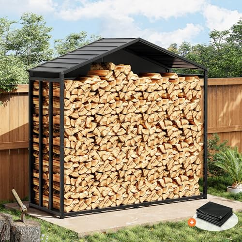 Amopatio Kaminholzregal aussen XXL – 187x70x190cm, Brennholzregal außen mit Abdeckung 3,3 SRM / 2,3m³, Metall Holzstapelhilfe, Stahlrahmen & Metalldach, Garten Holzlager, Holzunterstand, Anthrazit