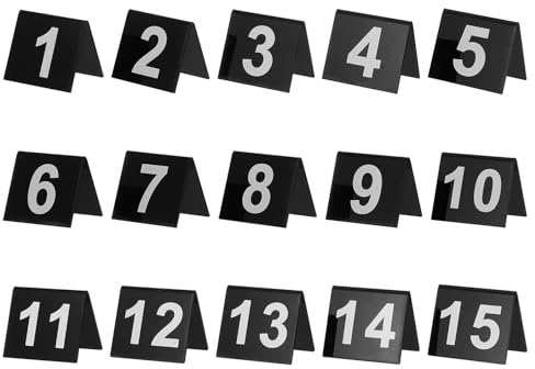 VALICLUD 15 pièces Numéros de Table Double Face Acrylique Noir Blanc Accessoires Scène de Crime et Décorations Détective Marqueurs Multi-fonctions pour Restaurant et Événements