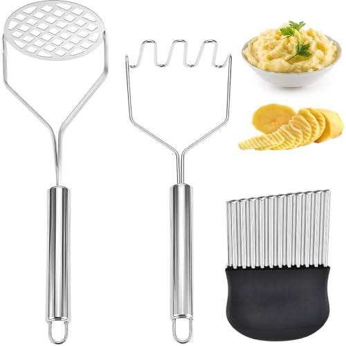 YOFDAL 2 Pezzi Coltelli Ondulati Set, Schiacciapatate,Coltello Ondulato con Manico in Gomma, Utilizzabile per Purè di Patate, Verdure, Frutta