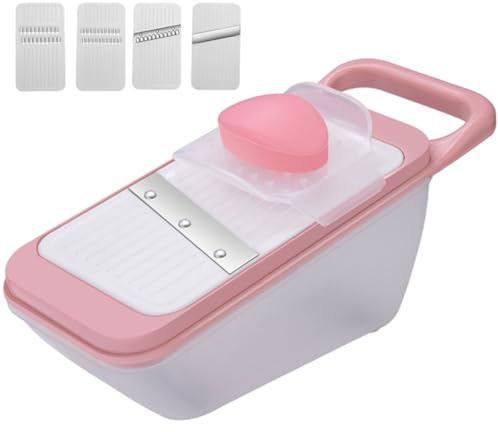 BESPORTBLE Cortador de Verduras Multifuncional 4 Cuchillas Rosa Rallador y Compacto para Cocina Doméstica y Camping Utensilio Práctico para Zanahorias Rábanos y