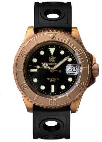 STEELDIVE SD1953S - Orologio da uomo in bronzo massiccio, con vetro zaffiro, super luminoso, NH35, orologio sportivo automatico