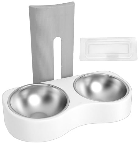 Smandy Ciotola per Alimentazione da Parete per Animali Domestici, Stazione di Alimentazione per Animali Domestici Doppia in Acciaio Inossidabile Antiribaltamento Salvaspazio in Altezza (Bianco grigio)
