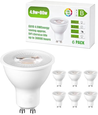 GDYOD GU10 LED Warmweiss,4.9W 900LM Entspricht 80W Glühbirne,3000K Warmweiß,LED GU10 Energiesparlampe,38° Abstrahlwinkel,Nicht Dimmbar,Abstrahlwinkel für Wohnzimmer, Küche,220-240V,6 Stück