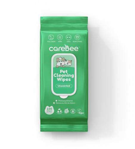 CareBee Pet Wipes for Dogs and Cats – Hypoallergenic Dog Wipes, Unscented, Hydrating Textured Grooming Wipes for Paws, Body and Bums, 100 Count (Pack of 1)