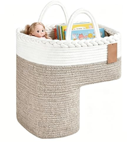 Cesto per scale, grigio, 100% cotone, robusto cestino per gradini, grande capacità, organizer per scale, fatto a mano, robusto cestino per scale per attrezzi, casa, giocattoli, biancheria e altri