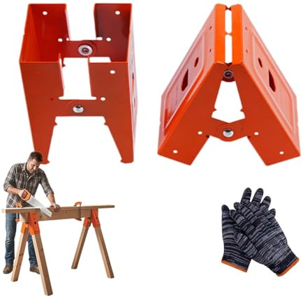 Heavy-Duty Sawhorse Bracket with Down Clamp, Adjustable Steel Saw Horse with Anti-Slip Gripping Teeth and Observation Window, Quick-Build Work Horse for Woodworking and DIY Projects (1 Pair)