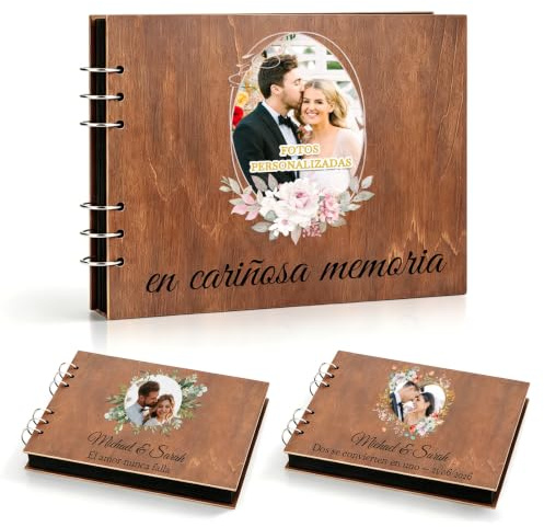 Libro Firmas Boda Personalizado Álbum de Firmas de Madera Rústica con Portada Grabada Libro de Firmas Comunión Niño y Niña Regalo Original para Bodas Comuniones y Aniversarios (Estilo 3)