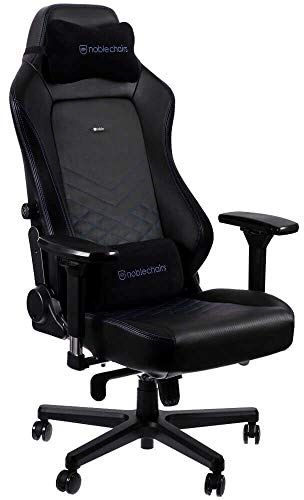noblechairs Hero Gaming Stuhl 150 kg Belastbarkeit, PU-Kunstleder Bürostuhl Ergonomisch, Schreibtischstuhl Schwarz/Blau, PC Drehstuhl mit Rollen, Gamer Sessel, Inklusive Kissen