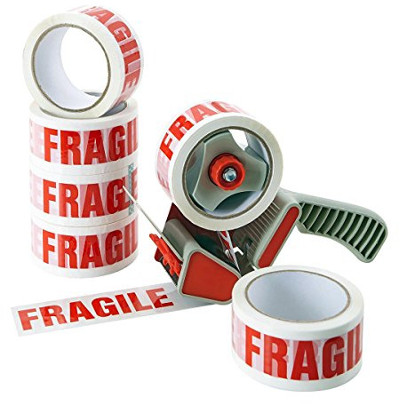 ACIT Cinta adhesiva con escritura en italiano «Fragile» - Paquete de 6 rollos Cinta de embalaje para cajas de mudanzas. Excelente adherencia sobre cartón y film extensible.
