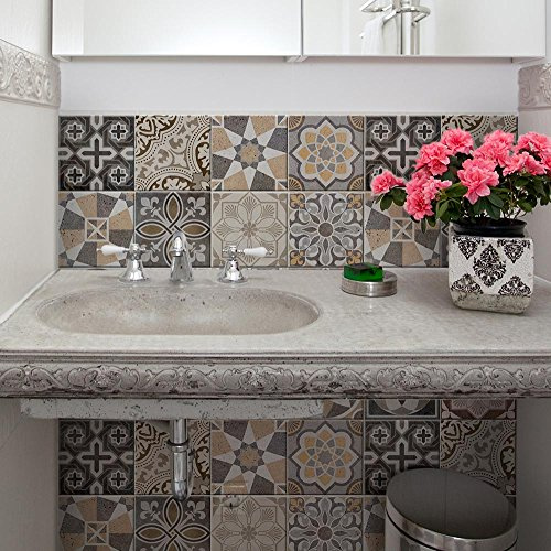 RE-COVERTILES - Stickers Carrelage Cuisine et Bain Carreaux Adhésifs en PVC Imperméables Anti-rayures Autocollants Décoratifs Mur Peel and Stick - Modèle 36 Pcs 10x10 cm PS00147 Made in Italy