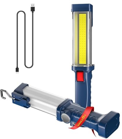 WARSUN Linterna Taller LED Recargable Linterna de Trabajo Mecanico 1200 Lúmenes Superbrillante Lampara de Inspeccion con Base Magnética y Gancho para Taller Emergencia (COB)