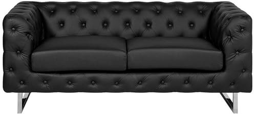 Beliani Luxuriöses 2er Sofa Kunstleder Chesterfield Stil schwarz Vissland