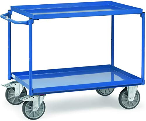 Wannen-Tischwagen öldicht - Werkstatt Transportwagen mit Wanne: 40 mm Rand | Traglast: 400 kg - Plattformwagen mit 2 Etagen je 85x50 cm | Transportkarre