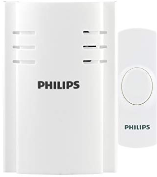 Philips Wireless Doorbell Kit, Plug-In Reciever, 1 Push Button, 2 Melodies, 4 Volume Levels, 150 Ft Range, White, DES2120W/27