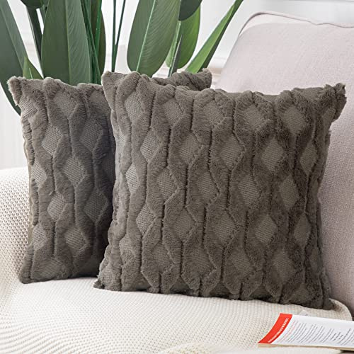 Madizz 2er Set Sanft Plüsch Kurze Wolle Samt Dekorativ Zierkissenbezüge Luxus Stil Kissenbezug für Sofa für Schlafzimmer Taupe 40x40 cm Quadrat