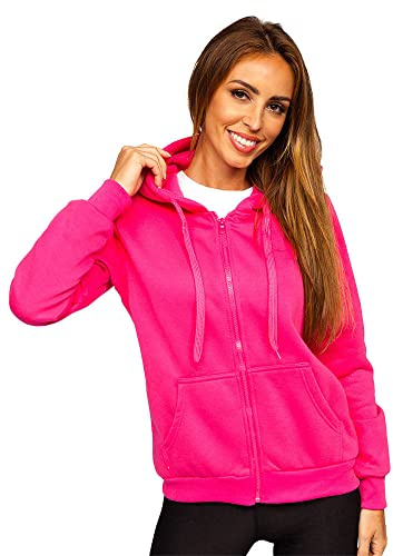 BOLF Mujer Sudadera con Capucha Cierre de Cremallera Jersey Blusa Suéter Sweatshirt de Manga Larga Jacket Fitness Deporte Outdoor Estilo Diario W03B Fucsia S [A1A]