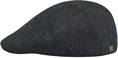 Sterkowski Ivy Five Gatsby Mütze Herren | Harris Tweed Baskenmütze Herren | Schiebermütze Herren Tweed Schiebermütze Winter Irische Mütze Herren Flatcap Herren 57 cm Schwarz/Anthrazit