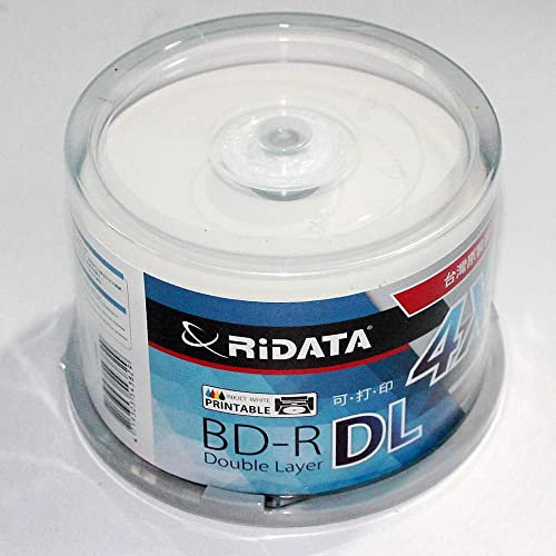 50 Pack Blank Printable Ritek RiDATA 50GB Blu-ray Dual Layer BD-R DL 4X BDR Disc, White