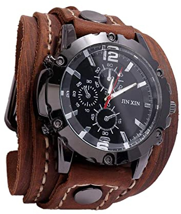 Baoblaze Punk Vintage Armbanduhr Breite PU Gurtband Manschette Römische, Brown