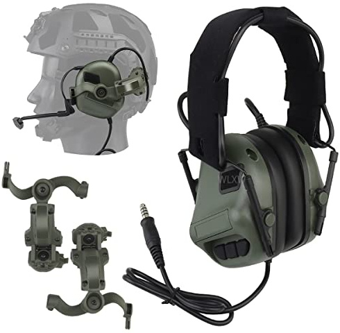 WLXW Casque Tactique pour Airsoft (Monté sur La Tête Et Monté sur Casque), Casque Antibruit De Chasse Militaire avec Adaptateur De Rail De Casque Tactique À Rotation Multi-Angle,Headset od