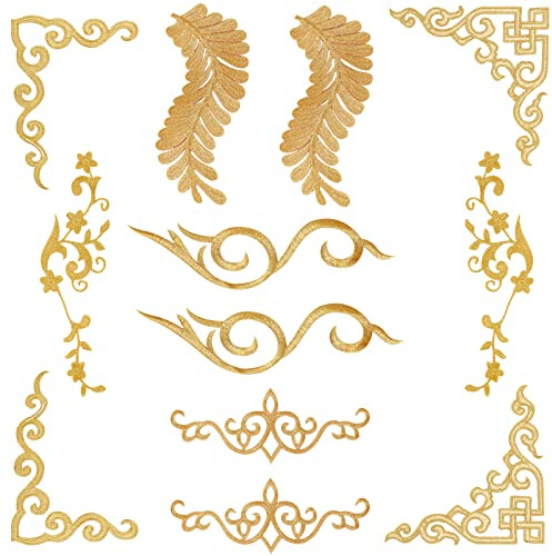 NBEADS 12 Stück Stickerei Spitzen Blumen Patches, Aufnäher Zum Aufbügeln Aufnäher Goldene Blumen/Wolke/Blatt Spitzenapplikationen Für Hochzeitskleid Dekoration Reparatur Kleidung Rucksäcke Mützen