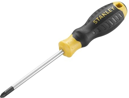 Stanley Cushion Grip™ Screwdriver Pozidriv Tip PZ2 x 100mm, Made from high-Strength, Chrome Vanadium Steel and Strong Magnetic Black Oxide tip