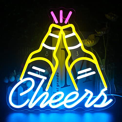 Looklight Beer Cheers Neonschild Bar Neon Light Sign Gelbes blaues LED-Schild für Wanddekoration USB Bier Neon-Schild für Bar Gaming Room Home Hochzeit Geburtstag Party Schild Geschenk