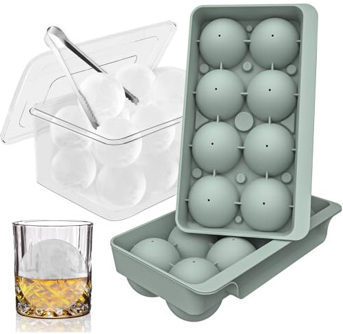 WIBIMEN Große Eiswürfelform, 6,3 cm, Whiskey-Eisform, 2 Stück, Kugelform mit Behälter und Zange, auslaufsicher, runde Eiswürfelform, einfaches Befüllen und Herausnehmen, Eiskugel-Maker für Whiskey,