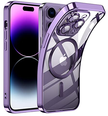 TUUTPU Cover Magnetica per iPhone 14 Pro Max, Custodia Comaptibile con Magsafe Trasparente Antiurto Protezione Copertura della fotocamera Non ingiallente Sottile Silicone Telefono Clear Case, Viola