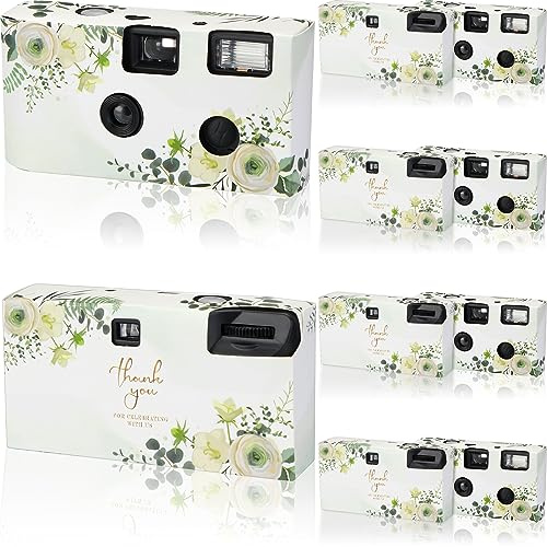 Kanayu 10-pack engångskamera för bröllop blommig 35 mm engångsfilmkamera med blixt engångsanvändning kamera för jubileum konsert resor läger fest tillbehör gåva smekmånad (vit rosa)