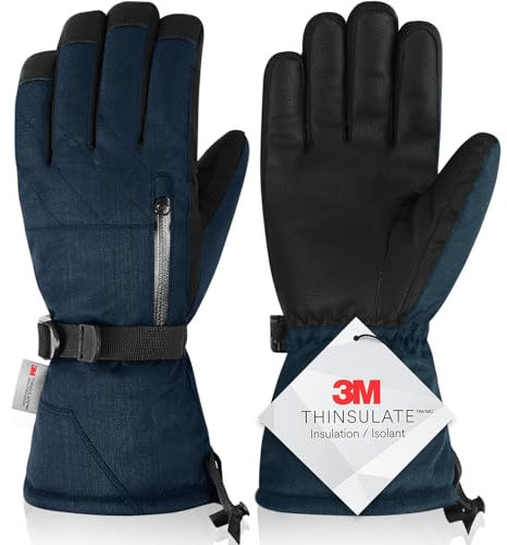 Magelfarm Ski Gloves Waterproof Touchscreen Men Women Winter Snow Snowboard Gloves Warm Thermal Insulated Navy Snowmobile Gloves with Pocket for Extreme Cold Weather Outdoor Windproof X-Large