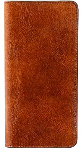 Time Resistance Leahter Wallet - Cognac Brown Full Grain Leather Suit Money Holder - Breast Pocket Tall Billfold Card Wallet - Luxurious Slim Wallet Made in Italy