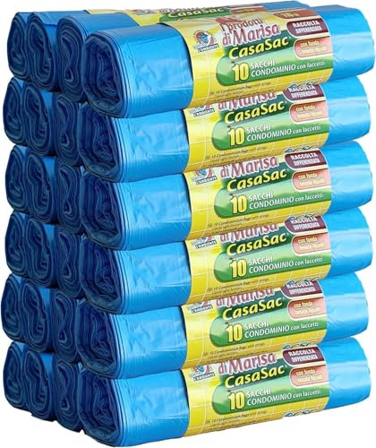 CSC - Sacchetti Spazzatura 110L con Laccetti, 240 Pz, Sacchi Spazzatura Grandi per Raccolta Differenziata Esterno e Interno, Sacchi Spazzatura 70x110 cm Antiforo - Buste Spazzatura 24 Rotoli, Azzurro