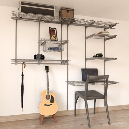 SOH DESIGN Premium-Schrank-Organizer aus silberfarbenem Draht, 1,8 bis 2,4 m, anpassbares Regal