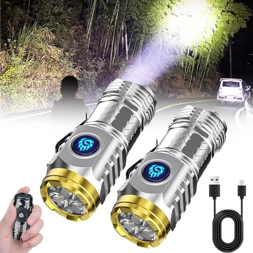 Mini-Taschenlampe mit dreiäugigem Monster, Three-Eyed Monster Mini Flash Super Power Flashlight, Mini LED Taschenlampe LED Aufladbar, Wasserdicht Taktische Handlampe mit 6 Lichtmodi (Silver+Silver)