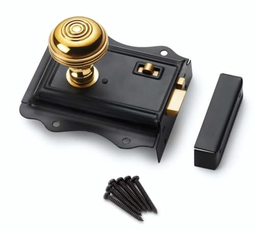 AB Hardware Black Brass Olde Victorian Rim Lock Aged Brass Bloxwich Door Knobs